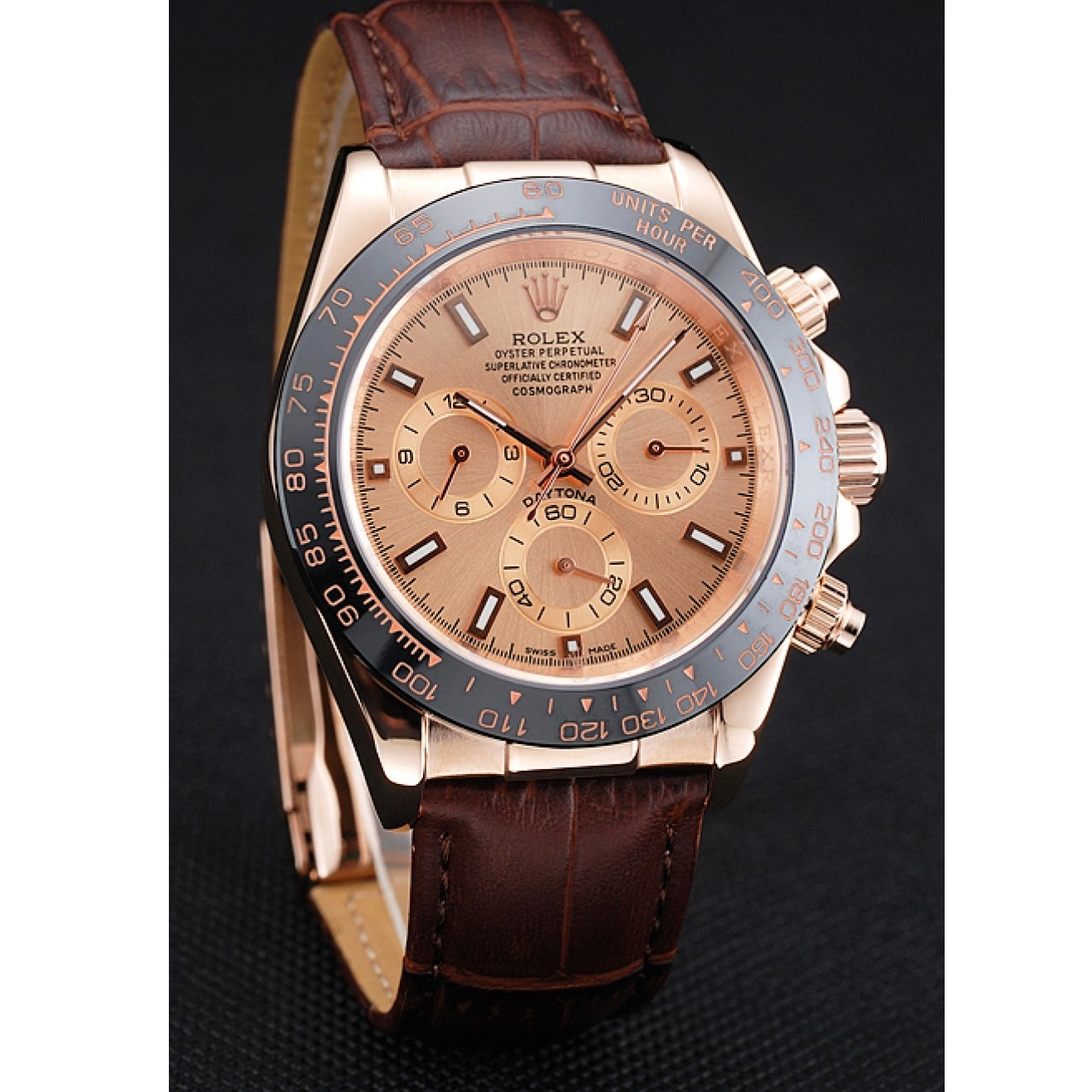 AAA Replica Watches Cosmograph Daytona Dial Rose Rolex Brown Bracelet Brown Case Gold 1454243 Leather 0825